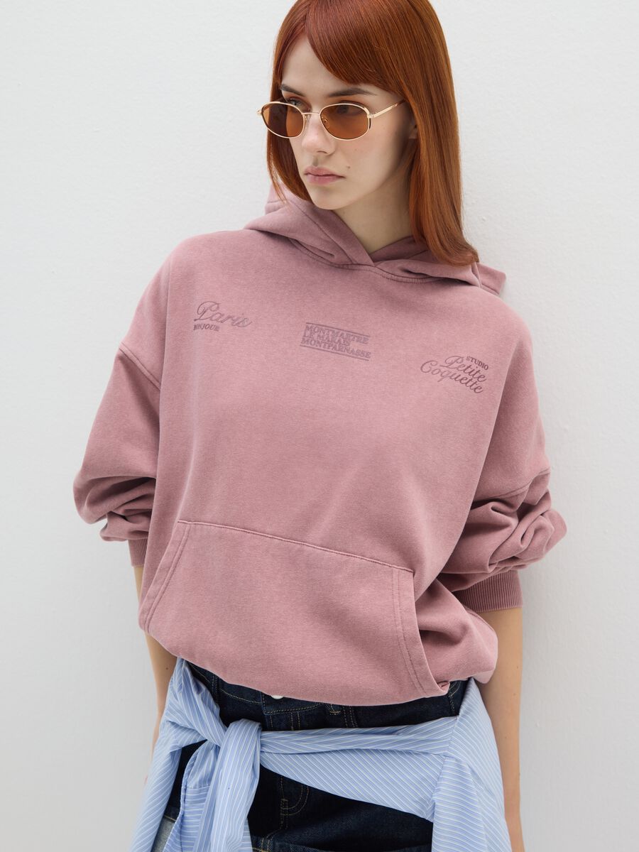 Pink cotton-blend regular fit sweatshirt with lettering_1
