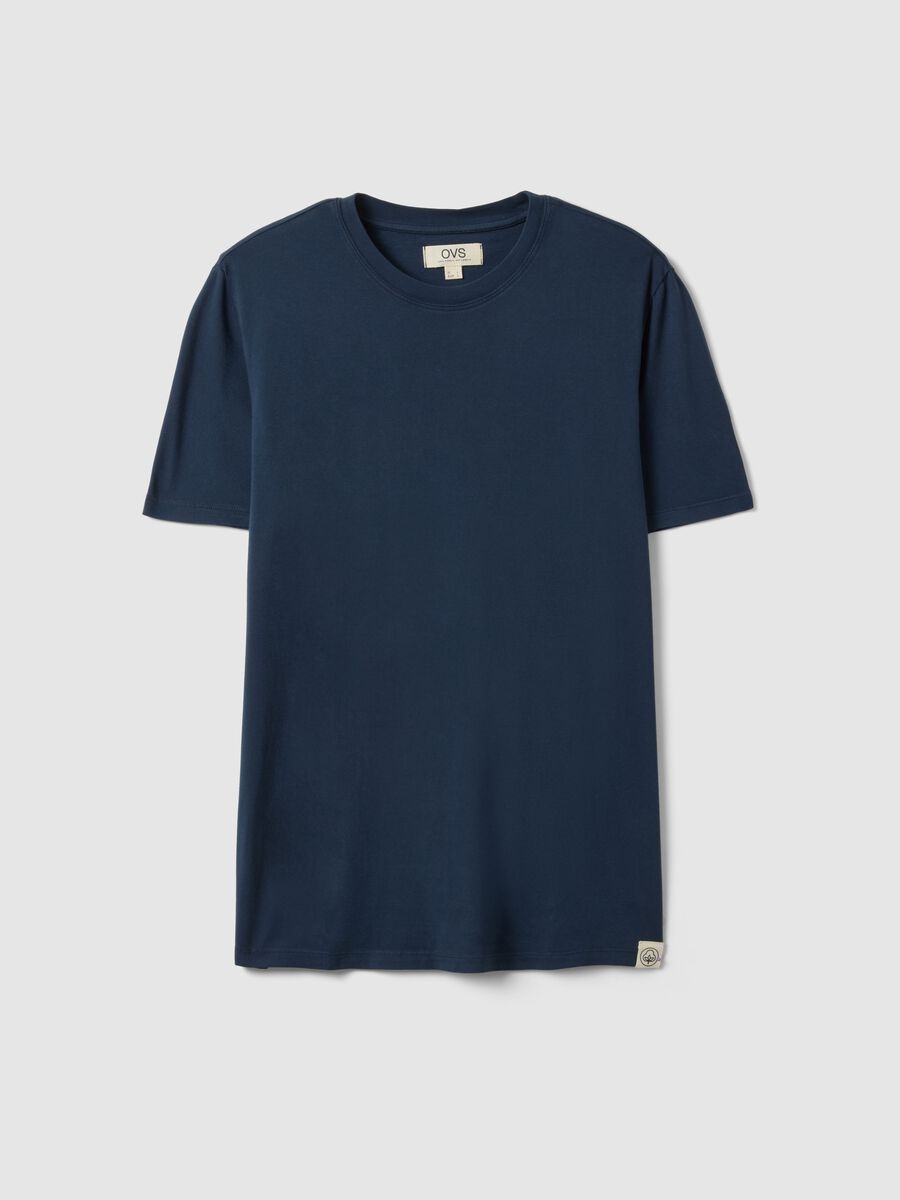 T-shirt girocollo in puro cotone blu regular fit_0