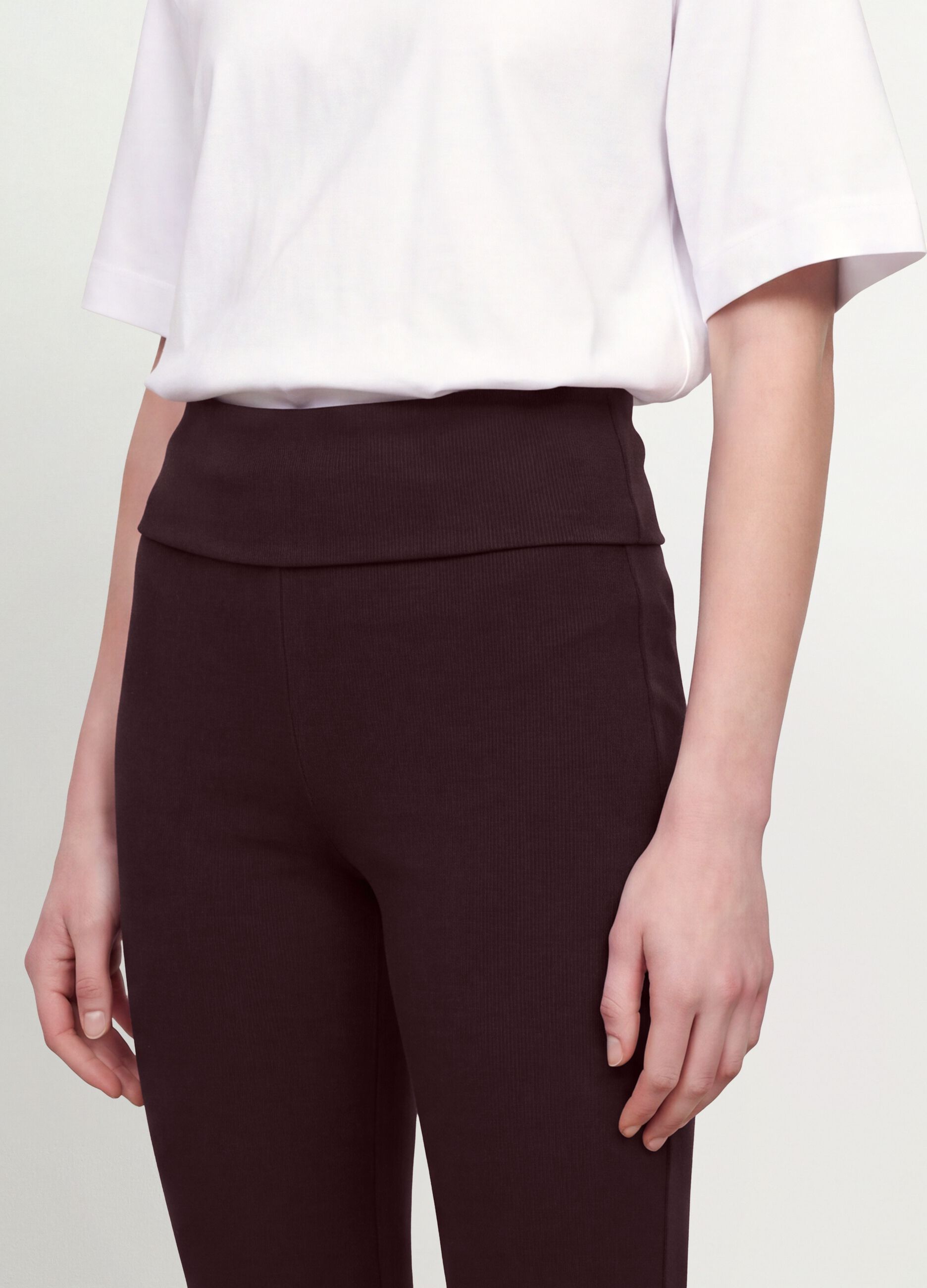 Brown ribbed pure cotton flared leggings