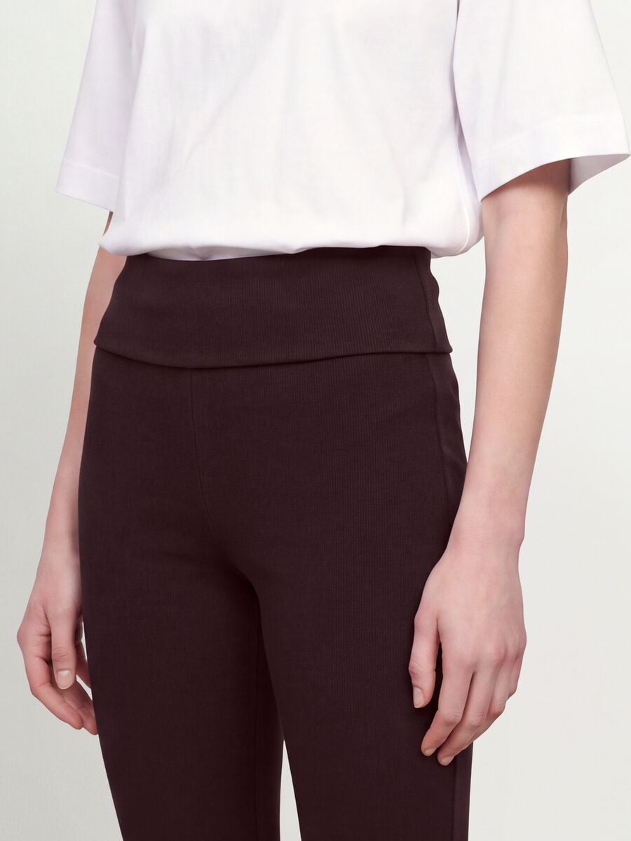 Brown ribbed pure cotton flared leggings_2