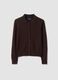 Brown pure wool cardigan with polo collar, regular fit_0