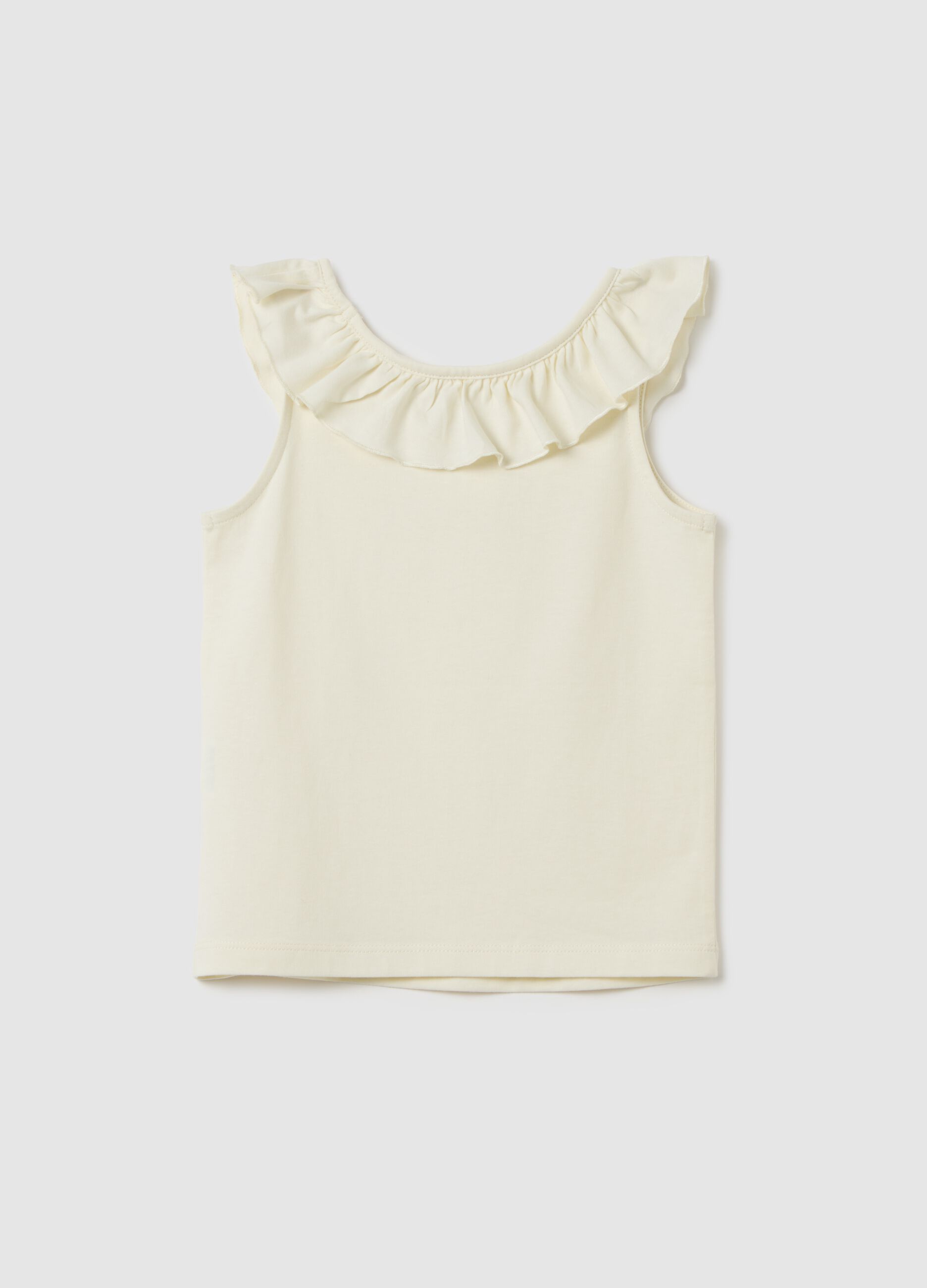 Top da bambina in puro cotone bianco regular fit con volant