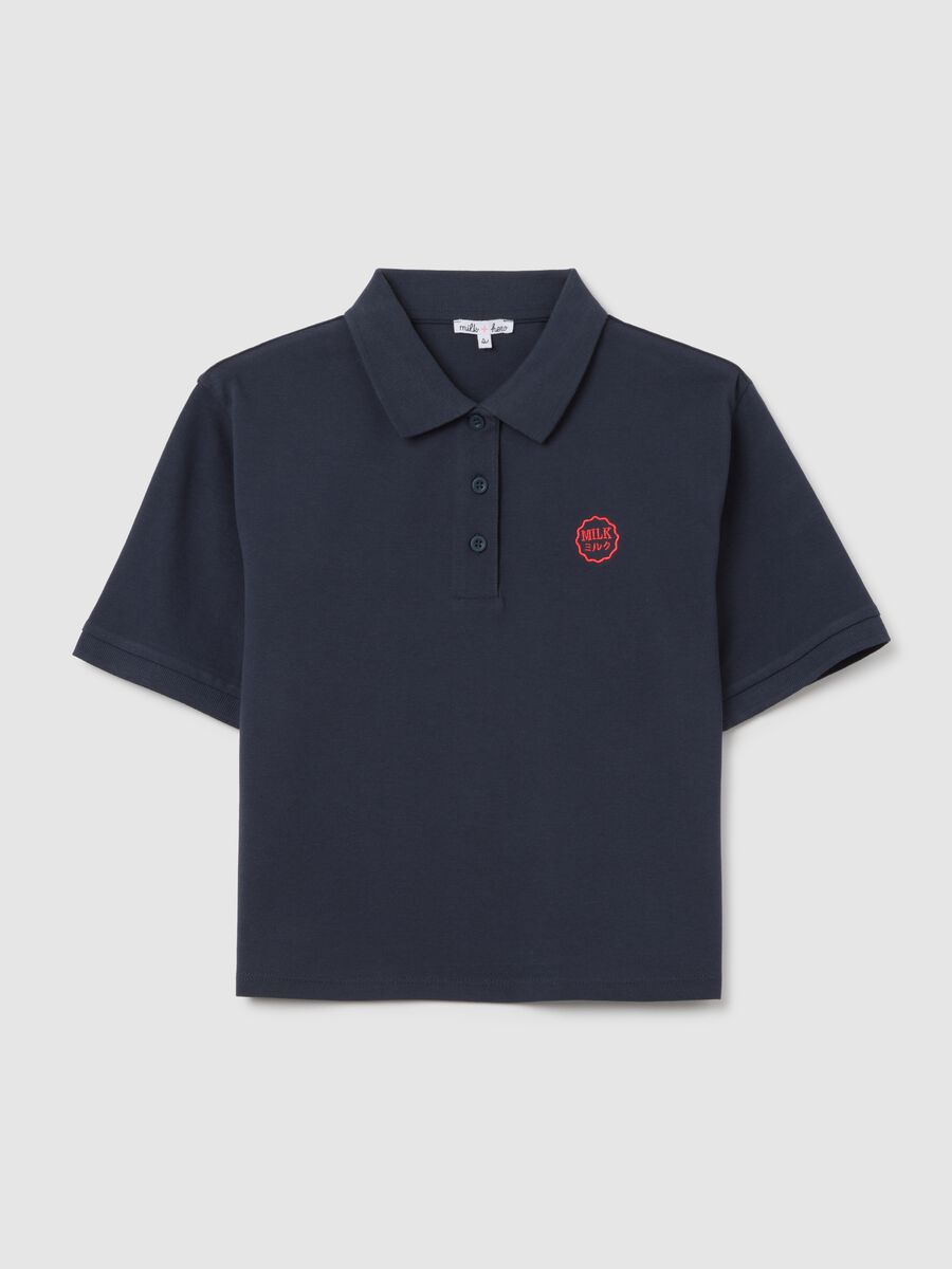 Women's Blue Pure Cotton Polo Shirt Regular Fit with Classic Collar and Embroidered Logo_0