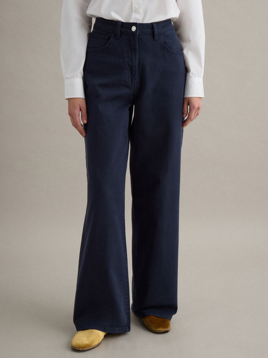 Straight Blue Stretch Cotton Chino Trousers_1