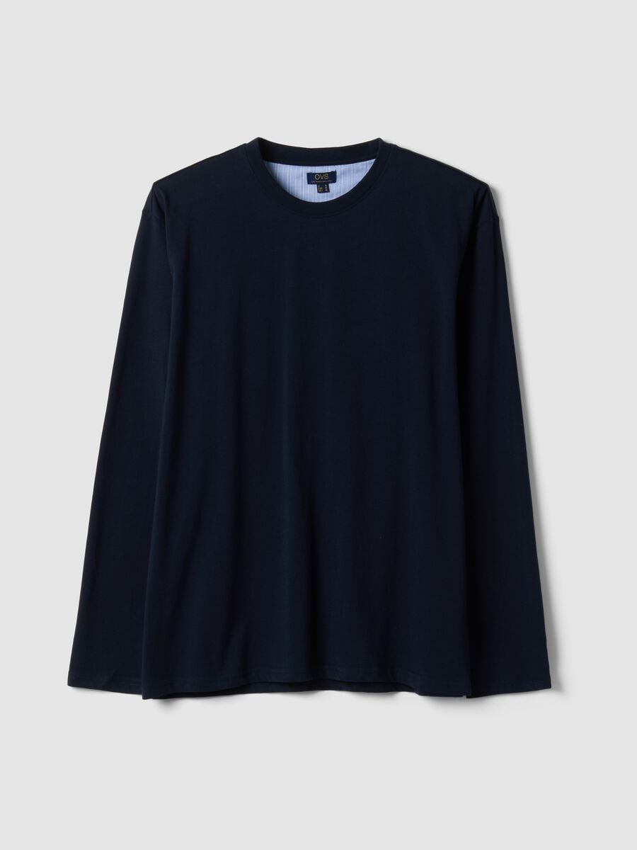 Blue organic cotton pyjama top with crew neck_0