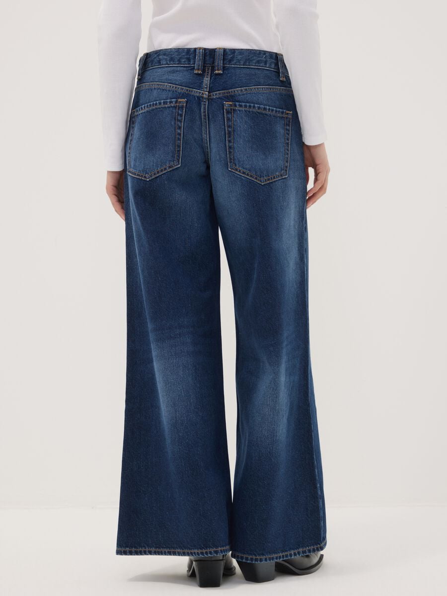 Blue pure cotton super wide-leg jeans_3