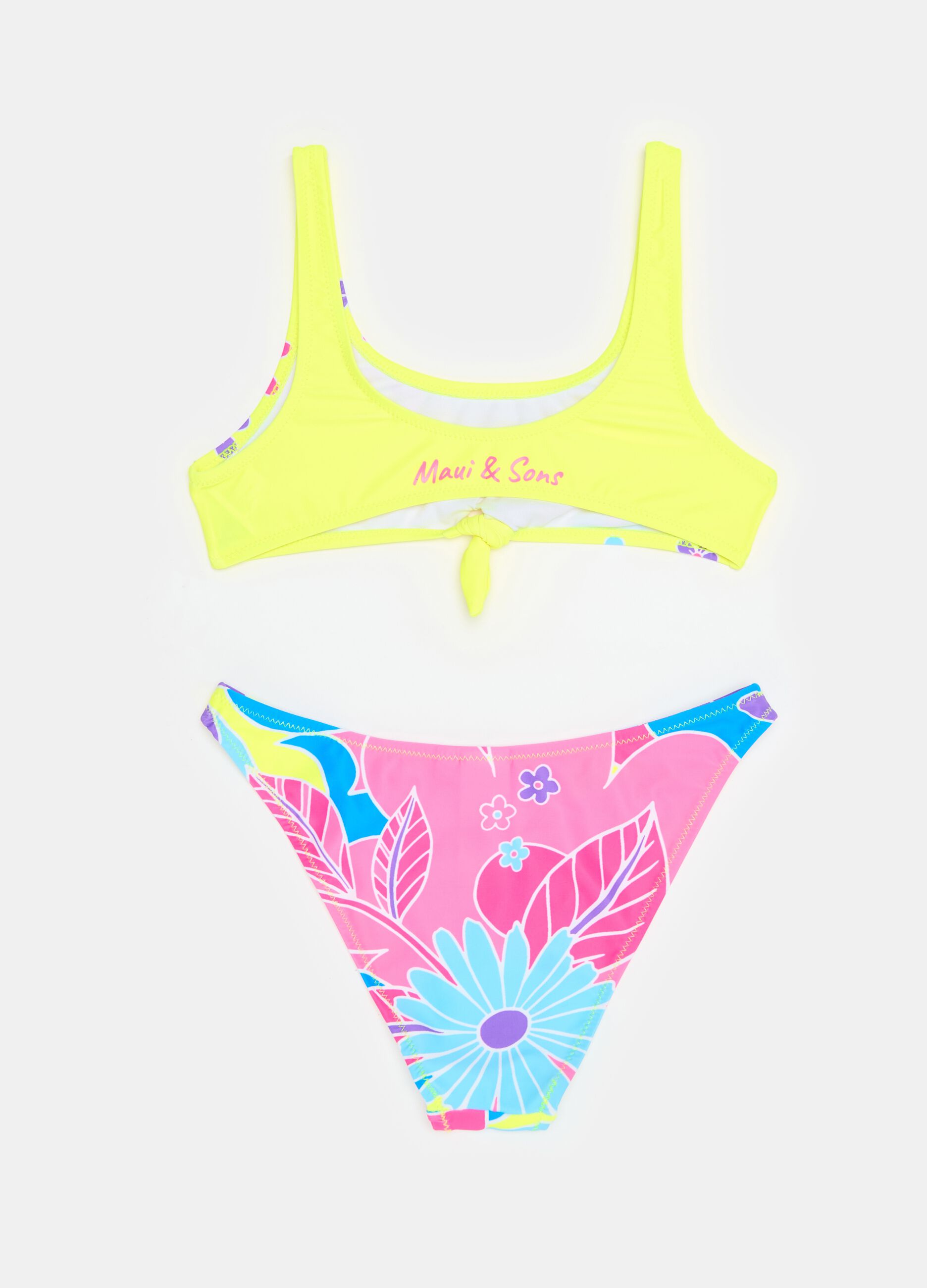 Floral bikini with knot and logo print