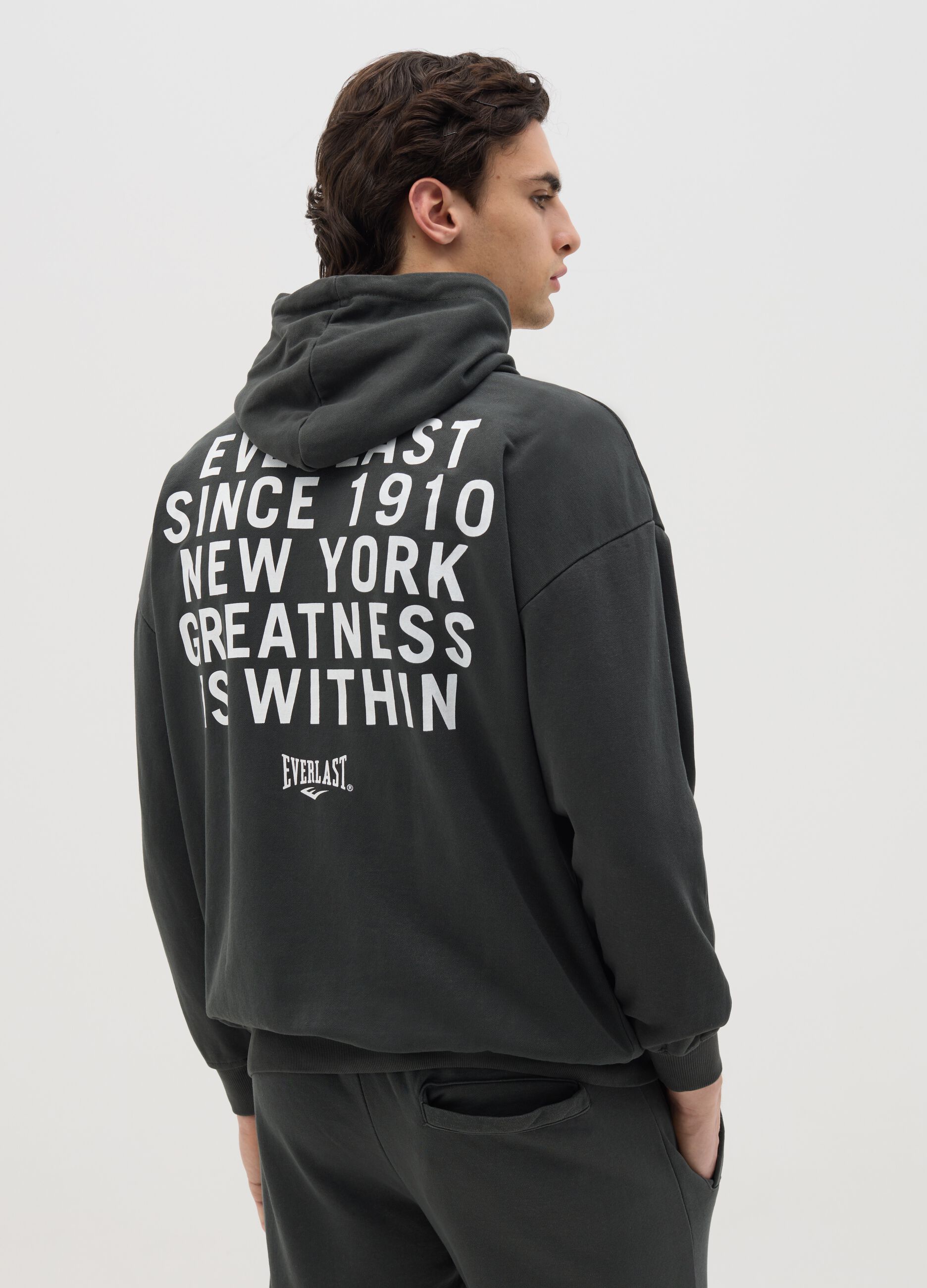 Grey sweatshirt with hood and logo print