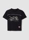 Black short-sleeved stretch-cotton T-shirt with motorbike print_0
