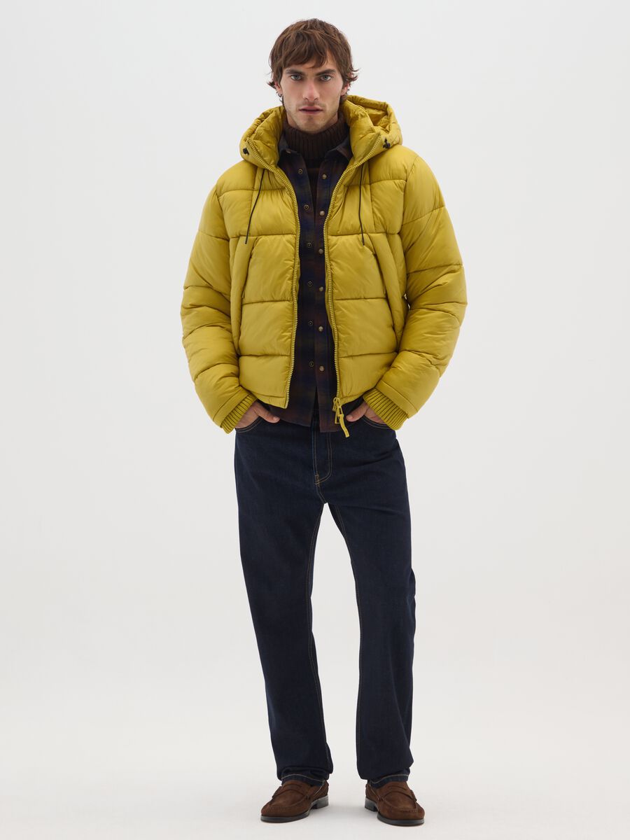The Iconic Puffer yellow ochre jacket with removable hood_1