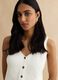 White cotton blend regular fit tank top with buttons_0
