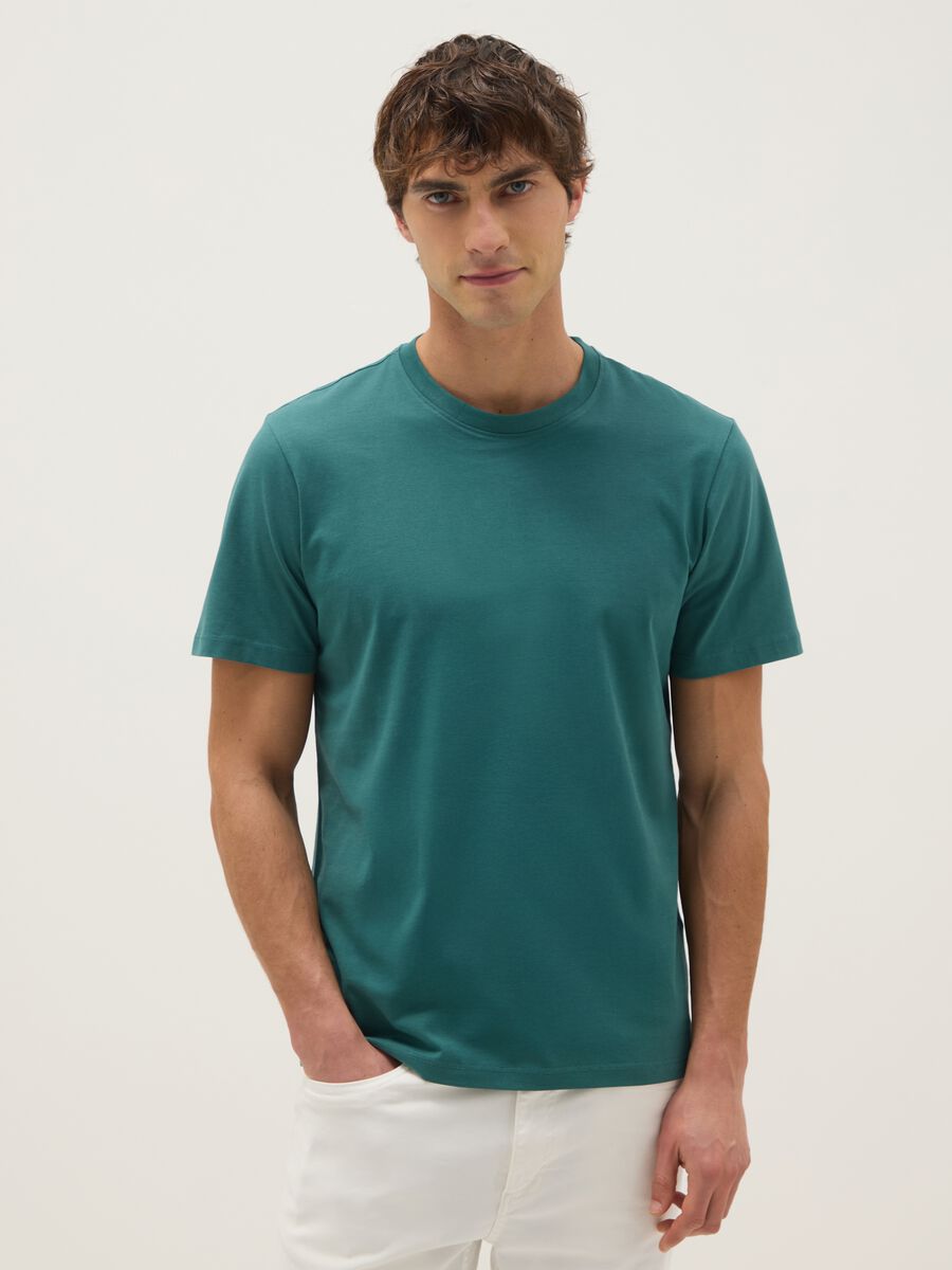 Regular fit green pure cotton T-shirt_0