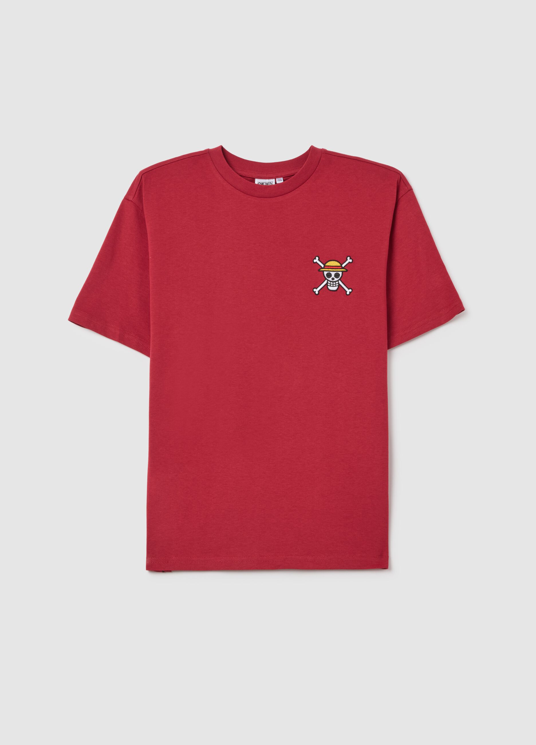 T-shirt da bambino in puro cotone rossa con stampa di Monkey D. Luffy