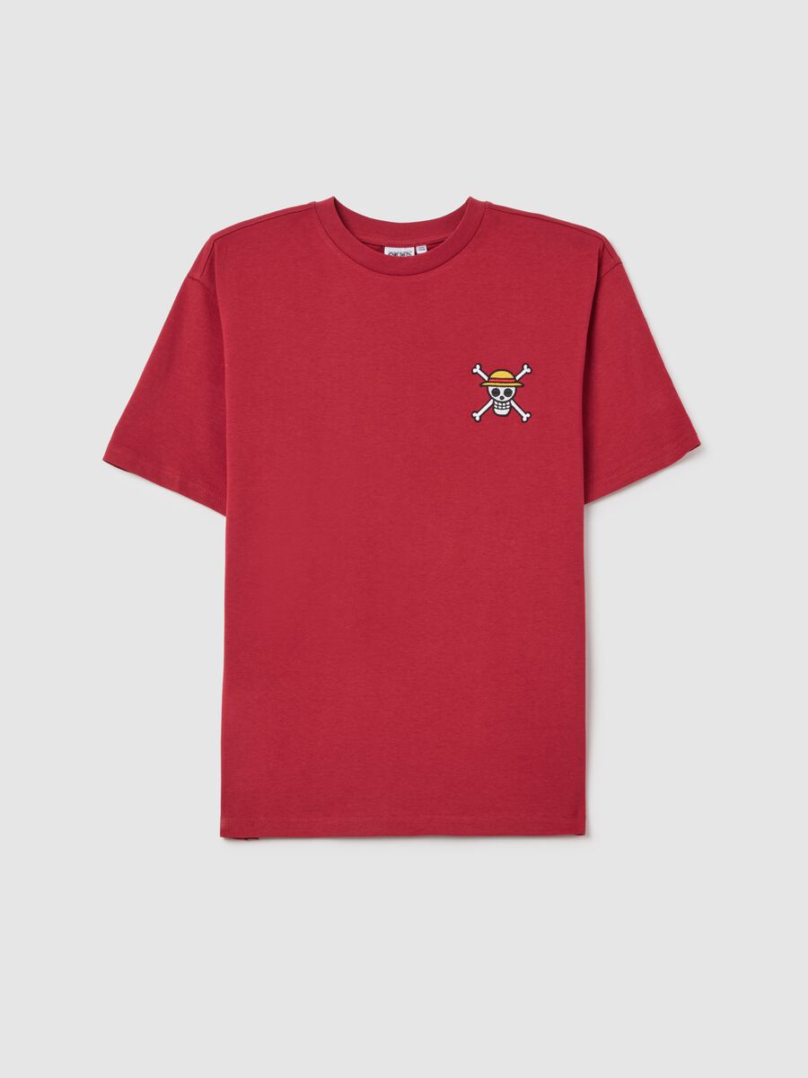 Red Cotton Children's T-shirt with Monkey D. Luffy Print_3