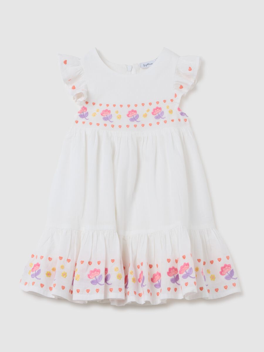 Regular fit white cotton baby dress_0