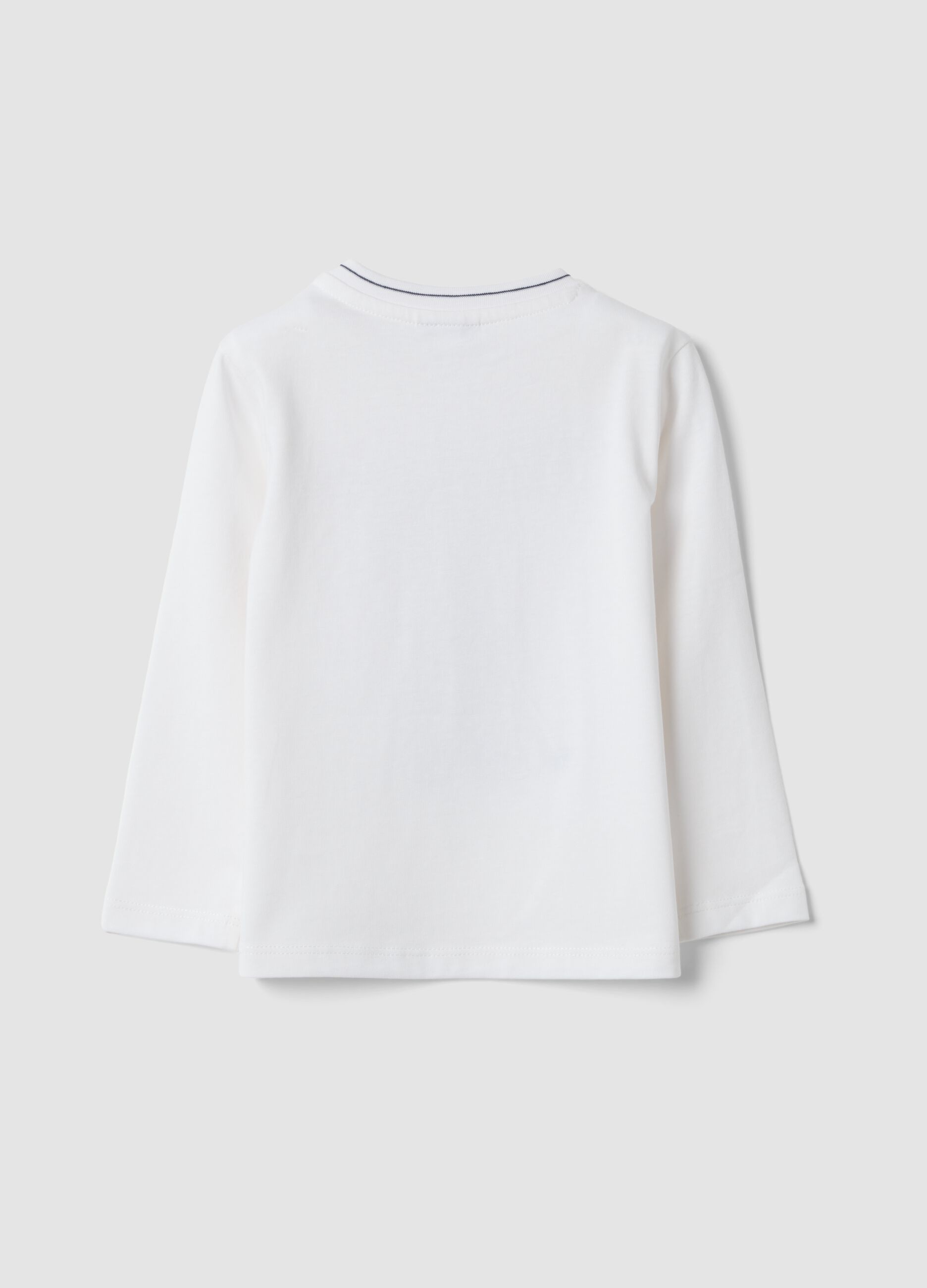 White organic cotton T-shirt with embroidered teddy bear, regular fit