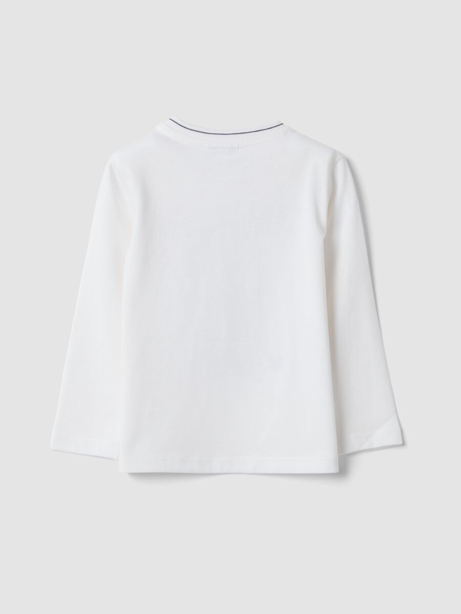 White organic cotton T-shirt with embroidered teddy bear, regular fit_1