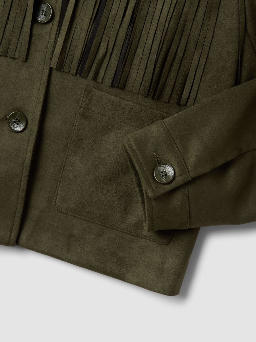 Giacca verde con frange e tasche applicate_1