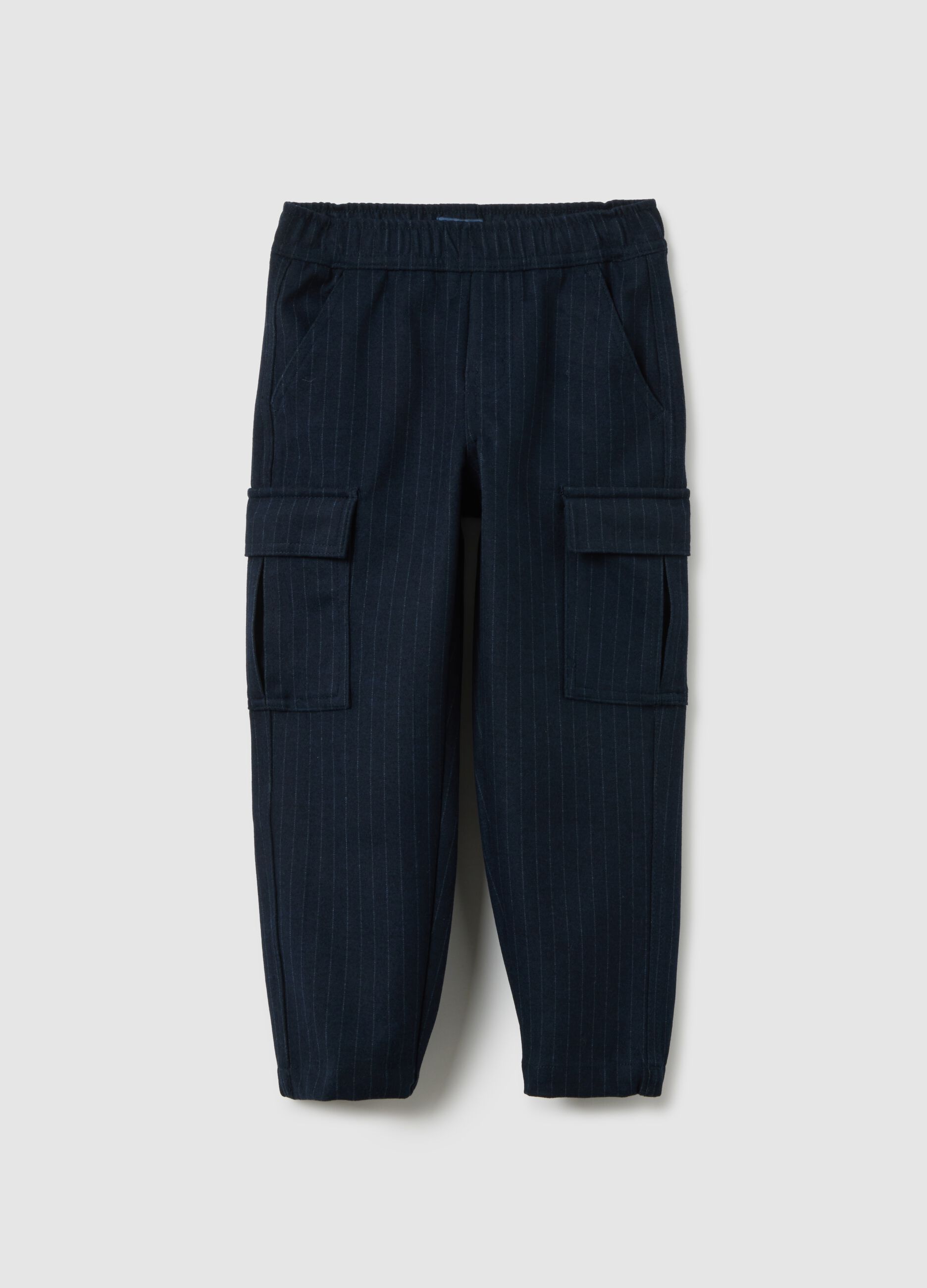 Pantaloni cargo in tessuto blu gessato da bambino
