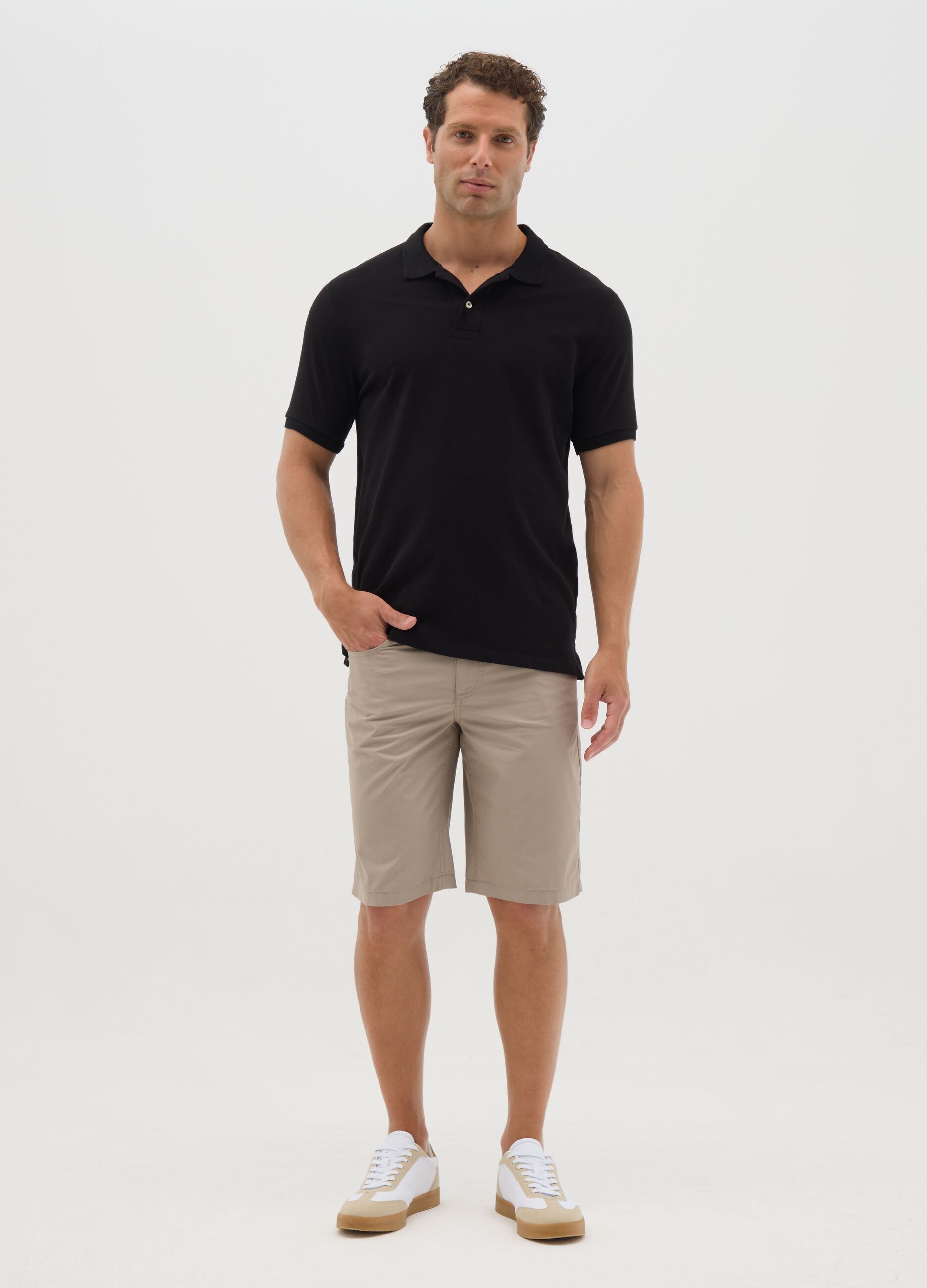 Men's Beige Pure Cotton Bermuda Shorts Regular Fit