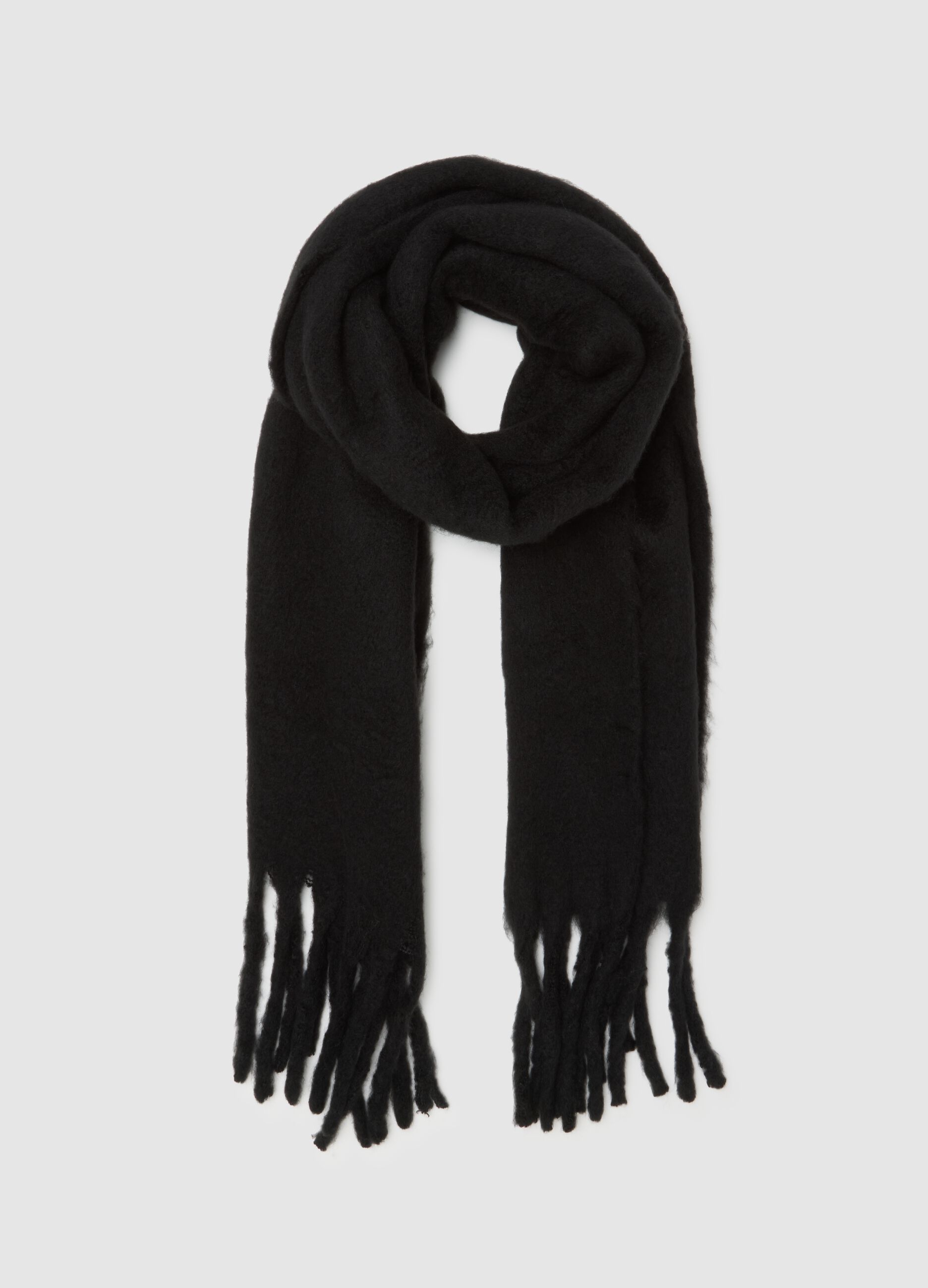 Black Mixed Fabric Scarf
