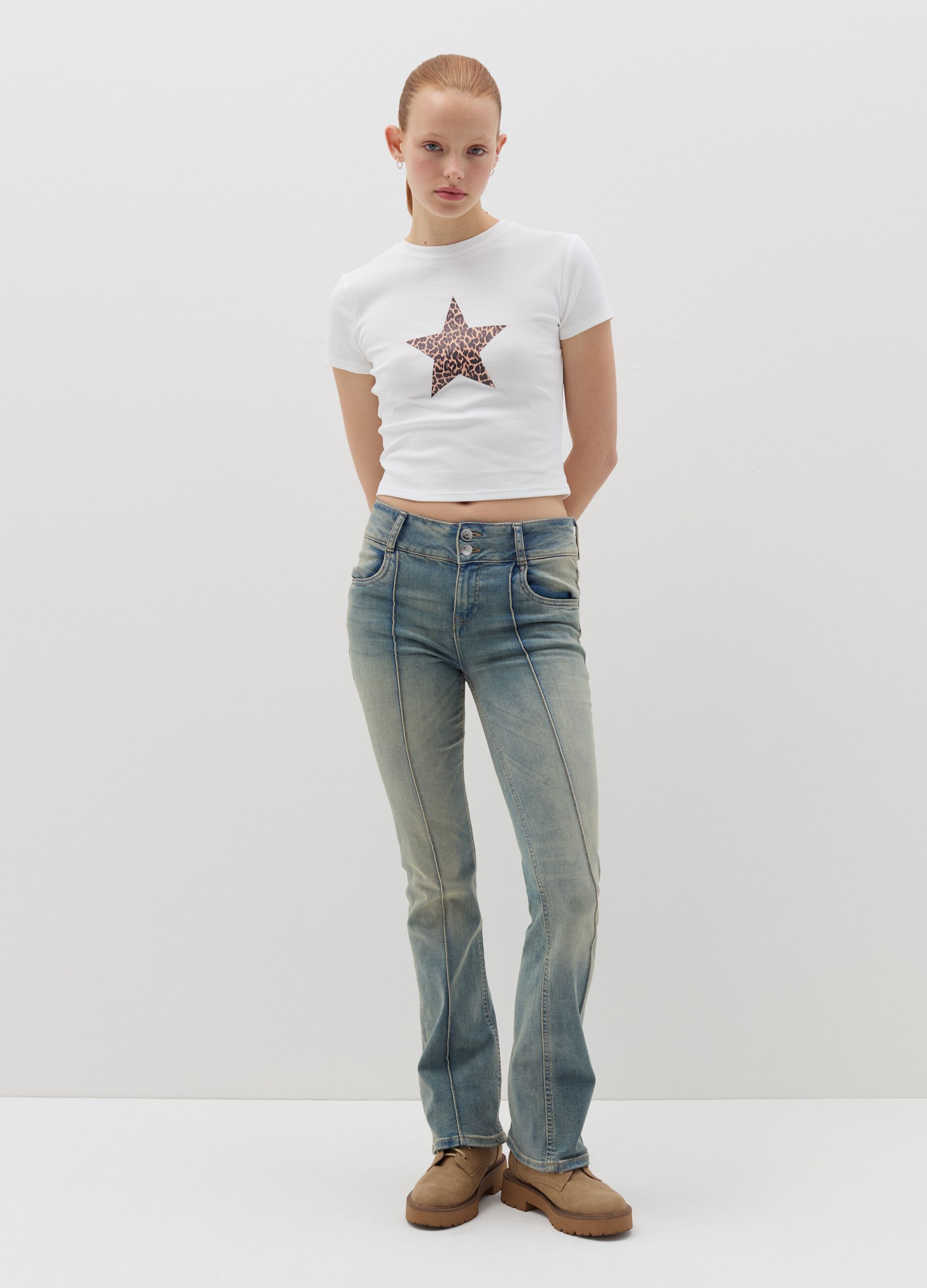 Printed cotton stretch T-shirt