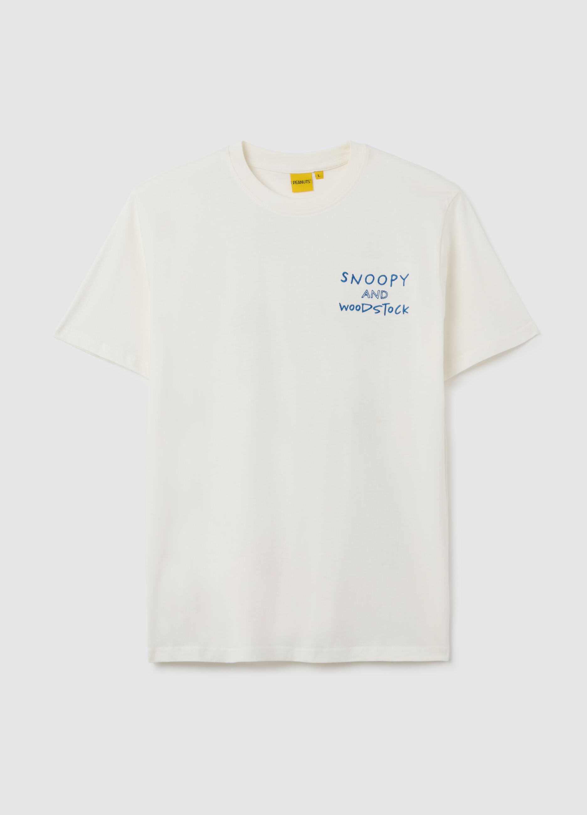 T-shirt da uomo in puro cotone bianca regular fit con grafica con stampa Snoopy