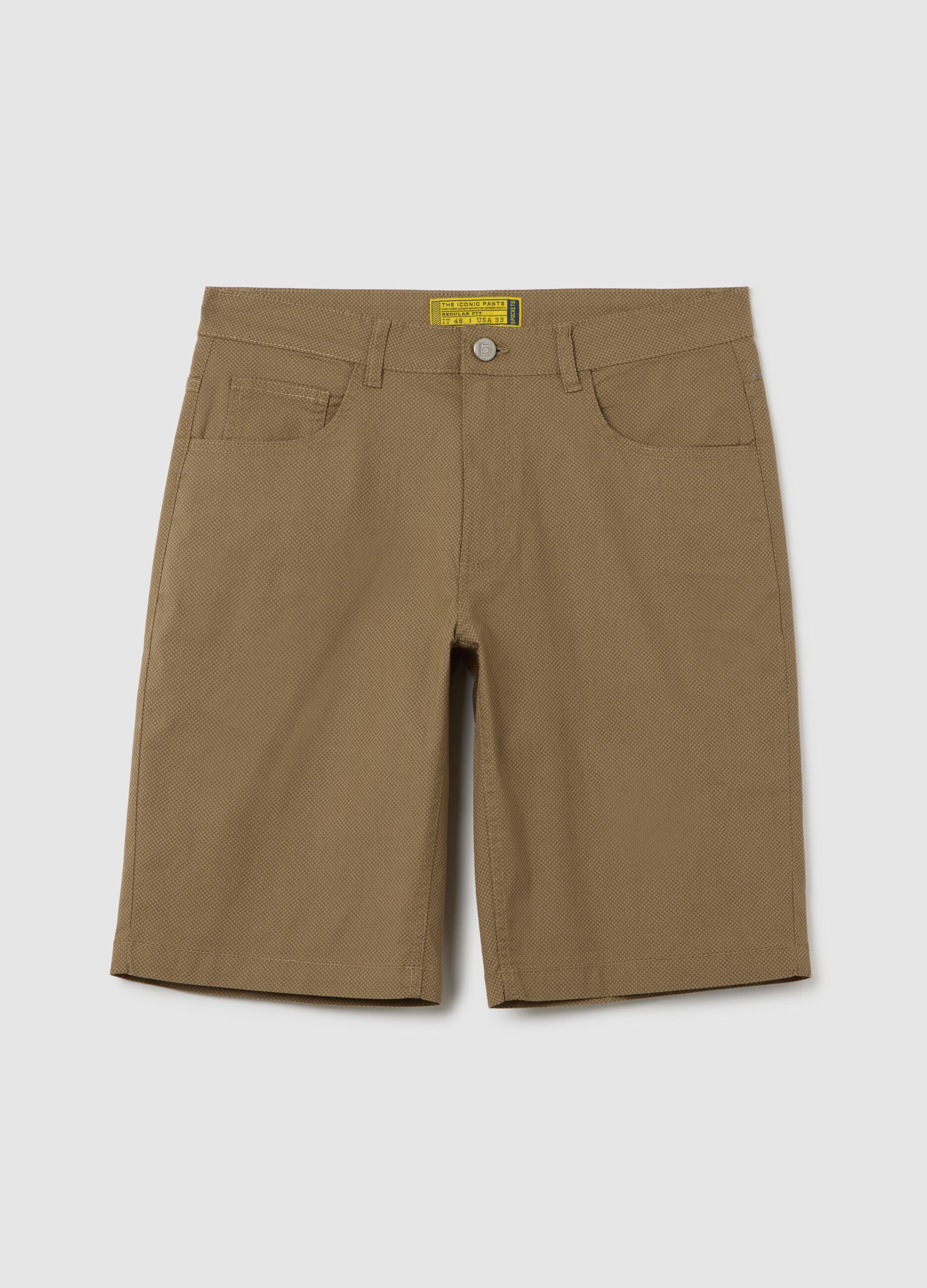 Men's stretch cotton brown regular fit shorts