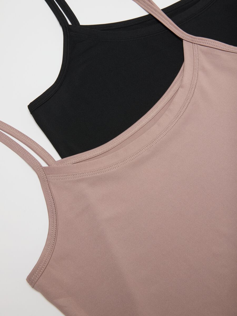 Black and pink stretch fabric vest top twin-pack_1