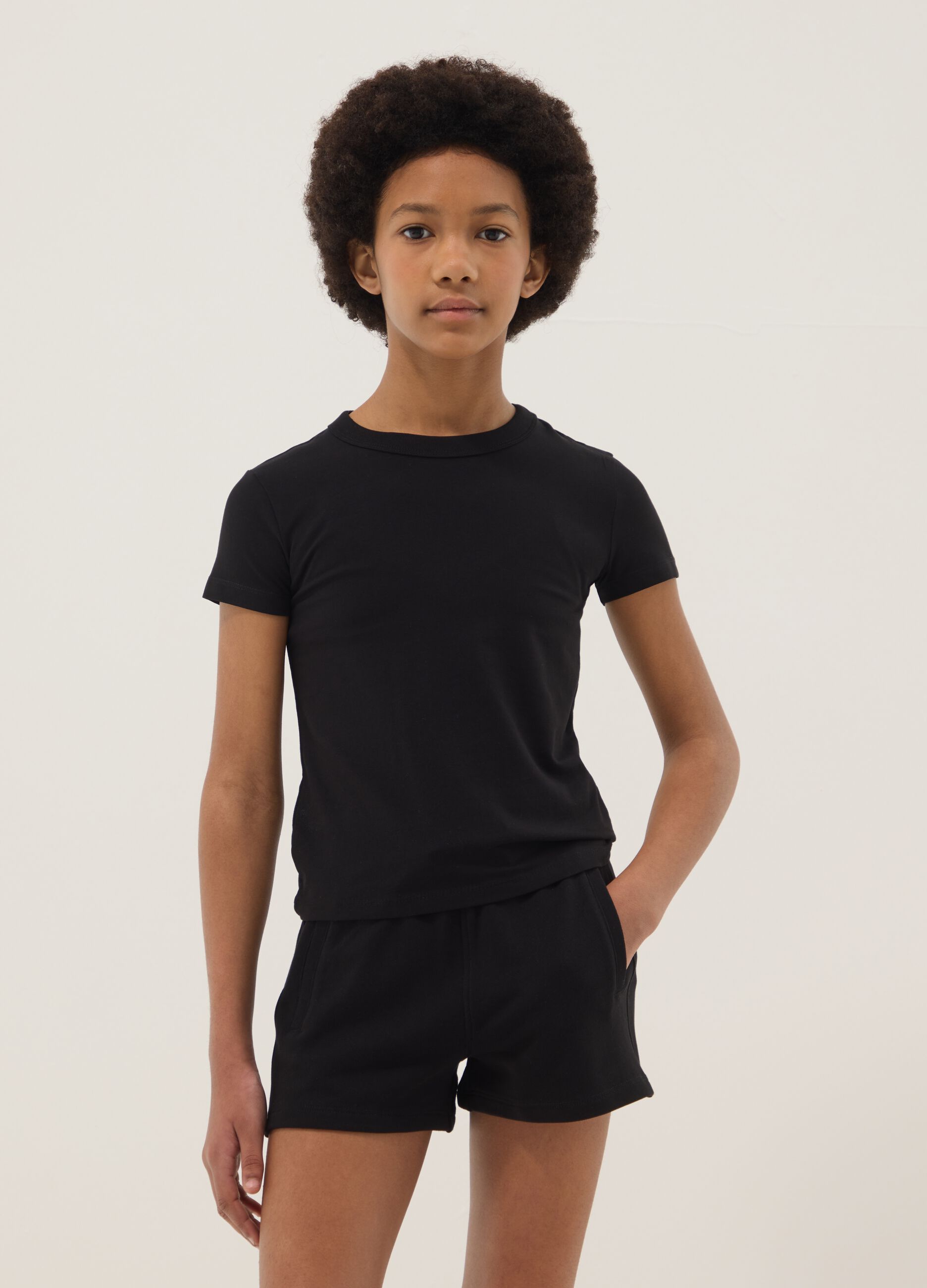 Girls&rsquo; black stretch cotton regular-fit T-shirt