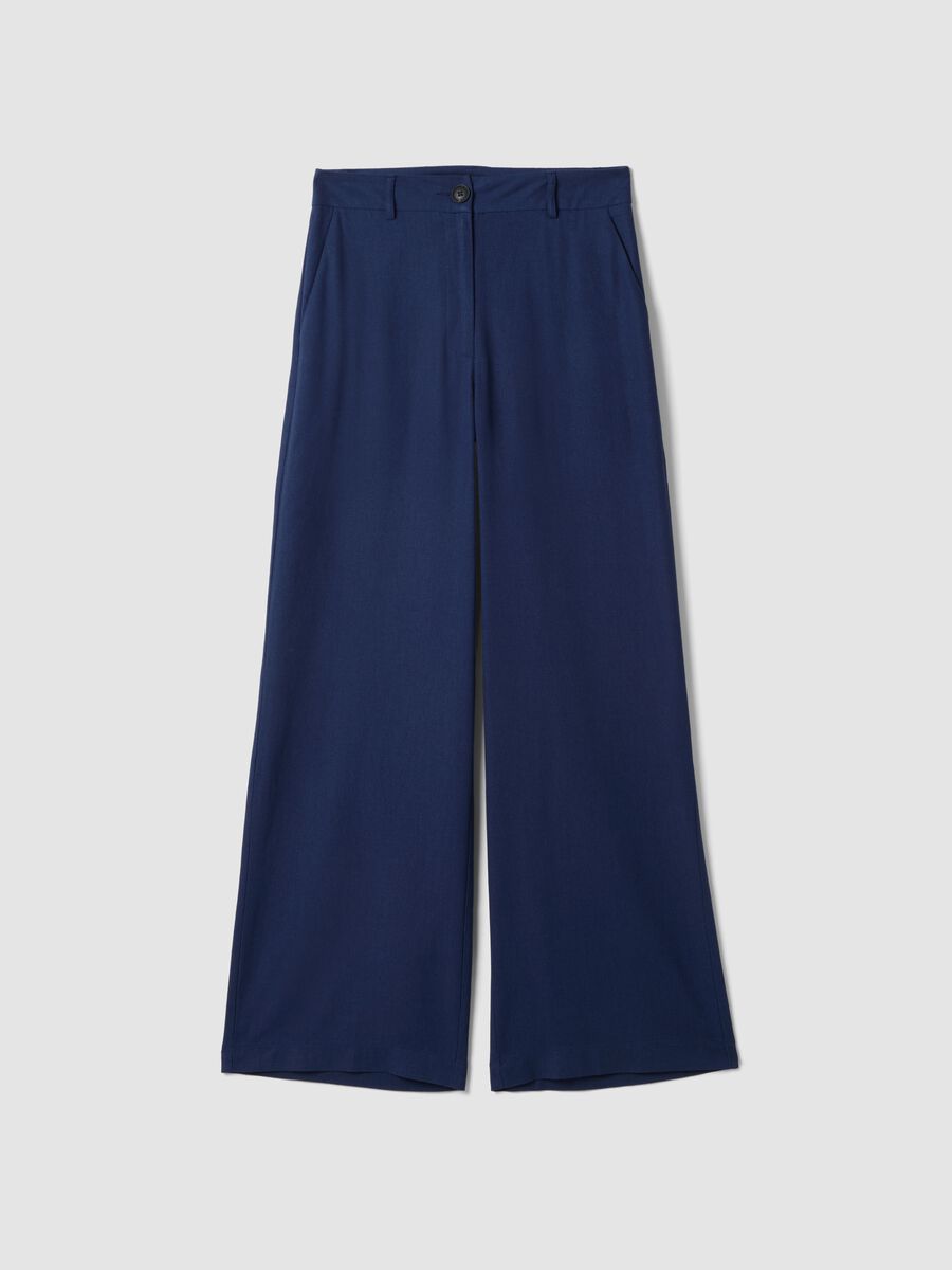 Straight blue regular fit viscose and linen blend chino trousers_4