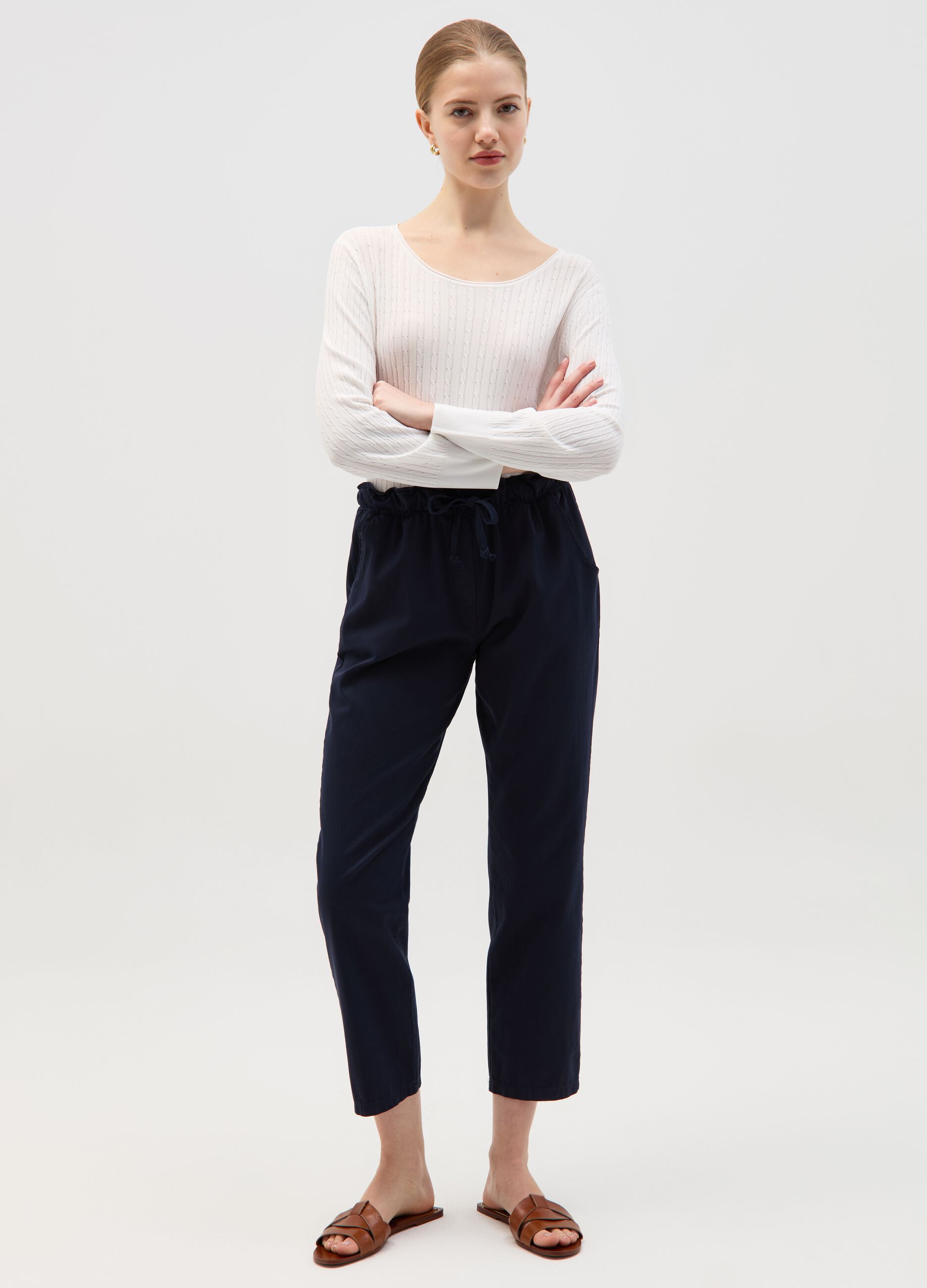 Joggers in cotone stretch con coulisse