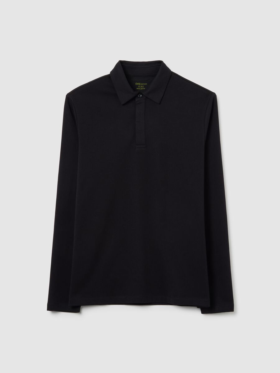 Polo in misto cotone nero regular fit_4