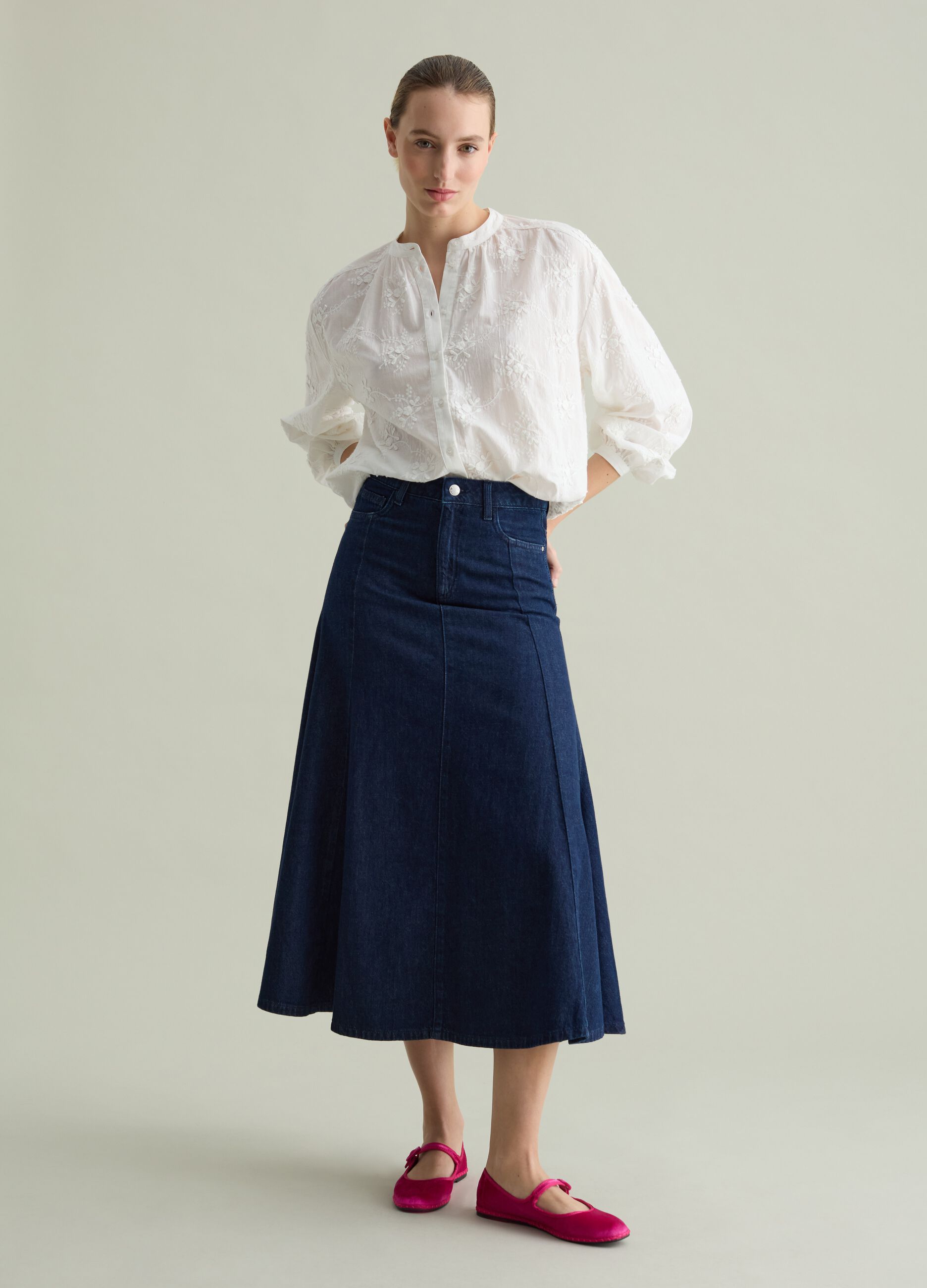 Shirt with all-over floral embroidery