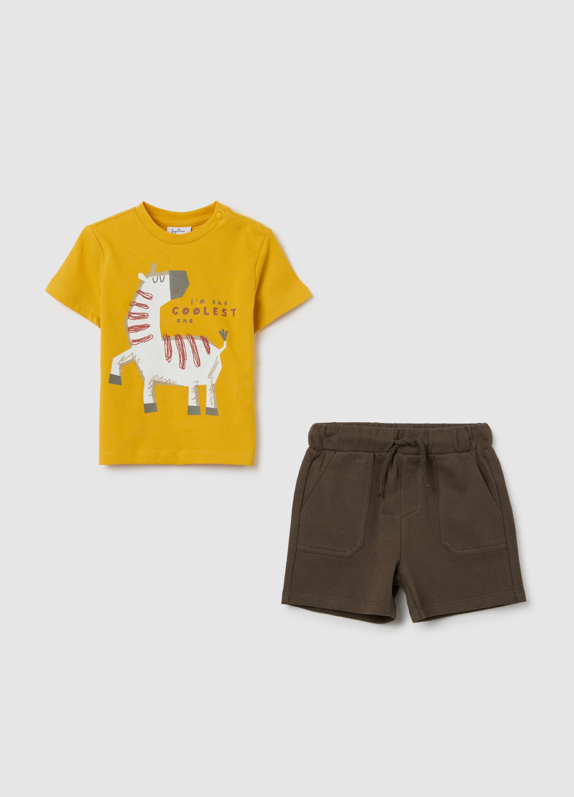Yellow regular fit pure cotton kids' t-shirt set