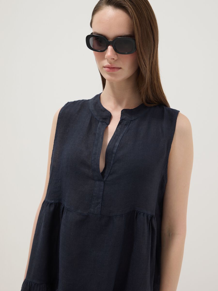 Abito blu smanicato in puro lino regular fit_2