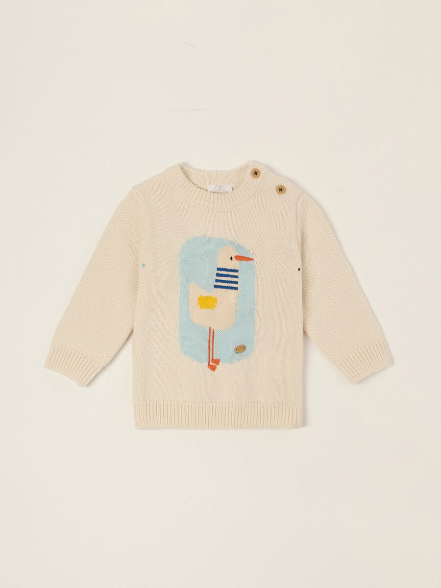 White pure cotton baby jumper with animal print_0