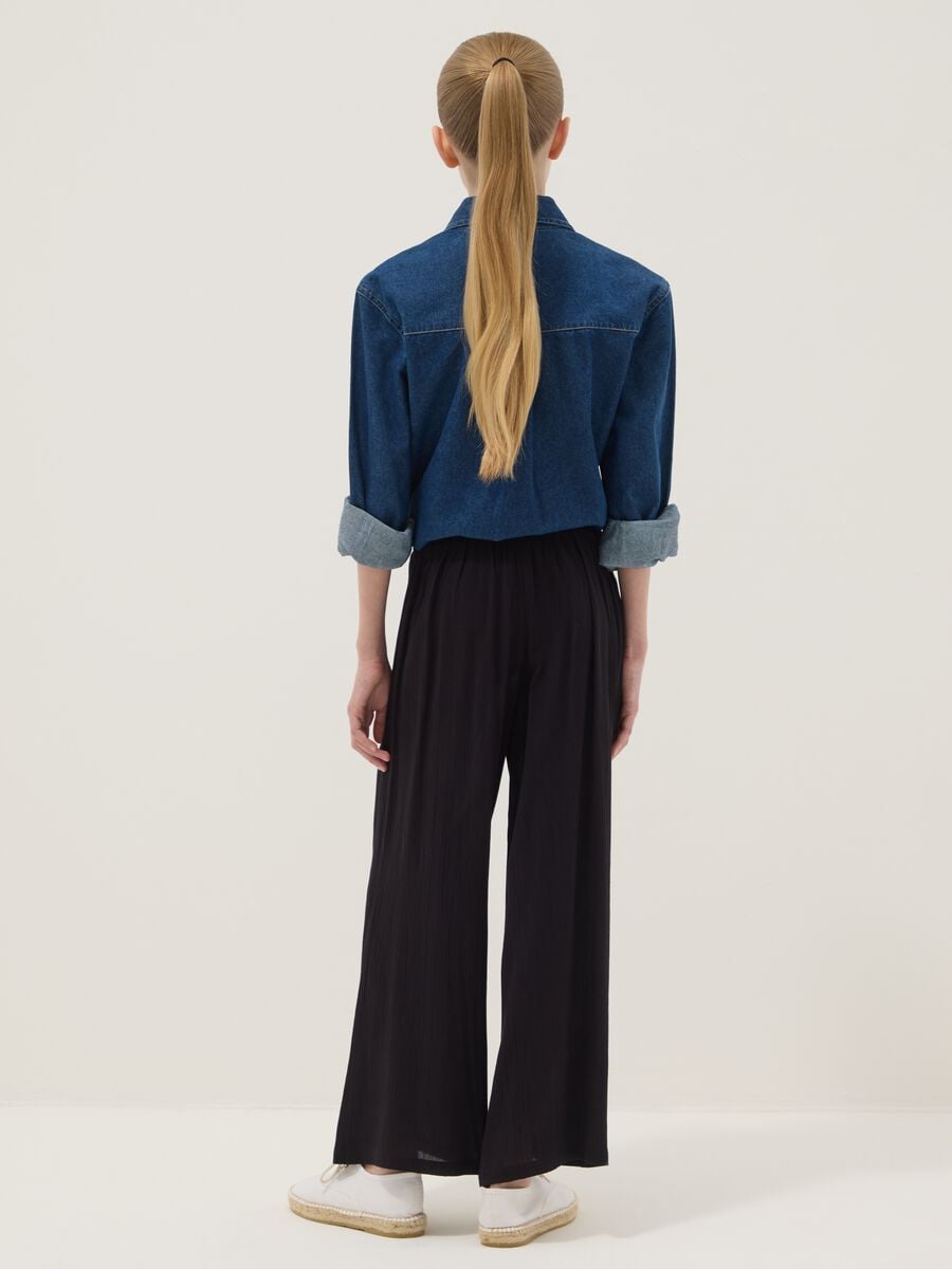 Pantaloni neri in pura viscosa da ragazza wide leg_1