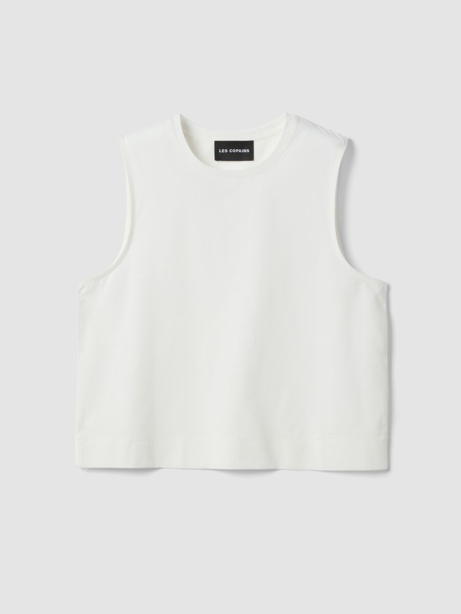 White cotton-blend tank top_0