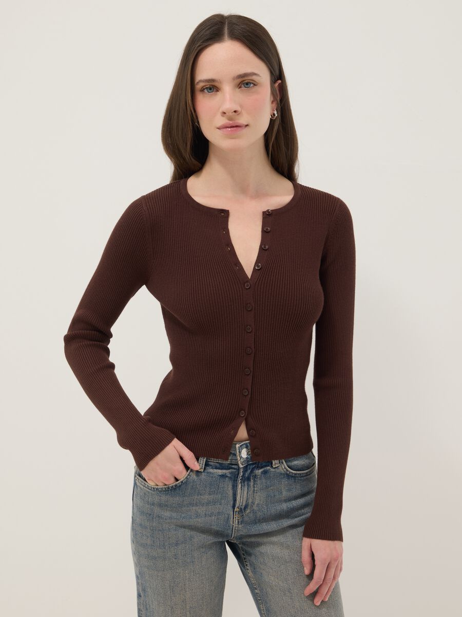 Cardigan in misto viscosa marrone vestibilit&agrave; fitted_1