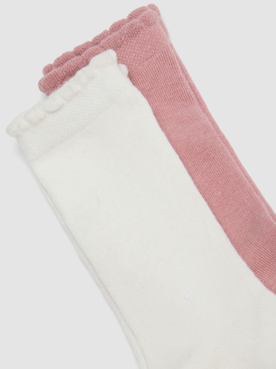 Tripack di calze lunghe in cotone organico elasticizzato con bordo smerlato_1
