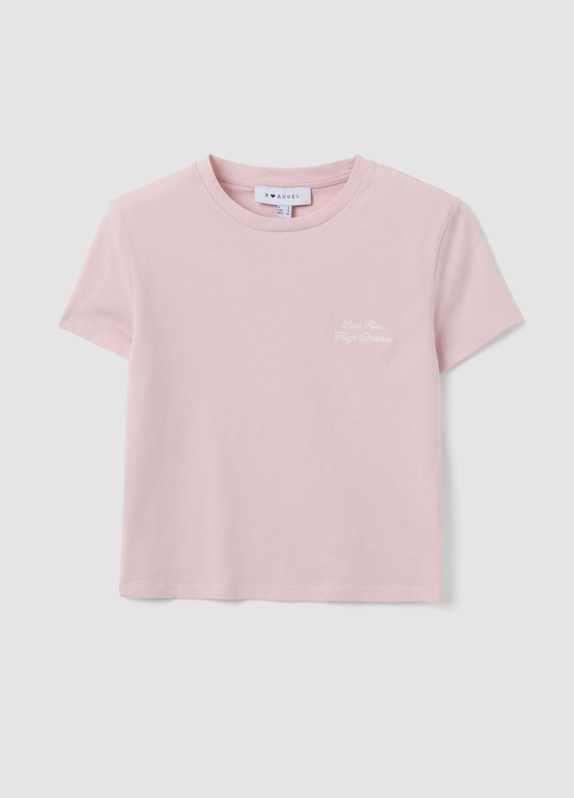 Pink cropped pure cotton T-shirt with graphic print, regular fit