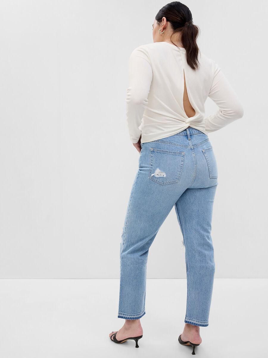 Straight-fit, high-rise jeans with worn look_4