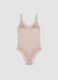 Pink stretch microfibre bodysuit with lace trim_0