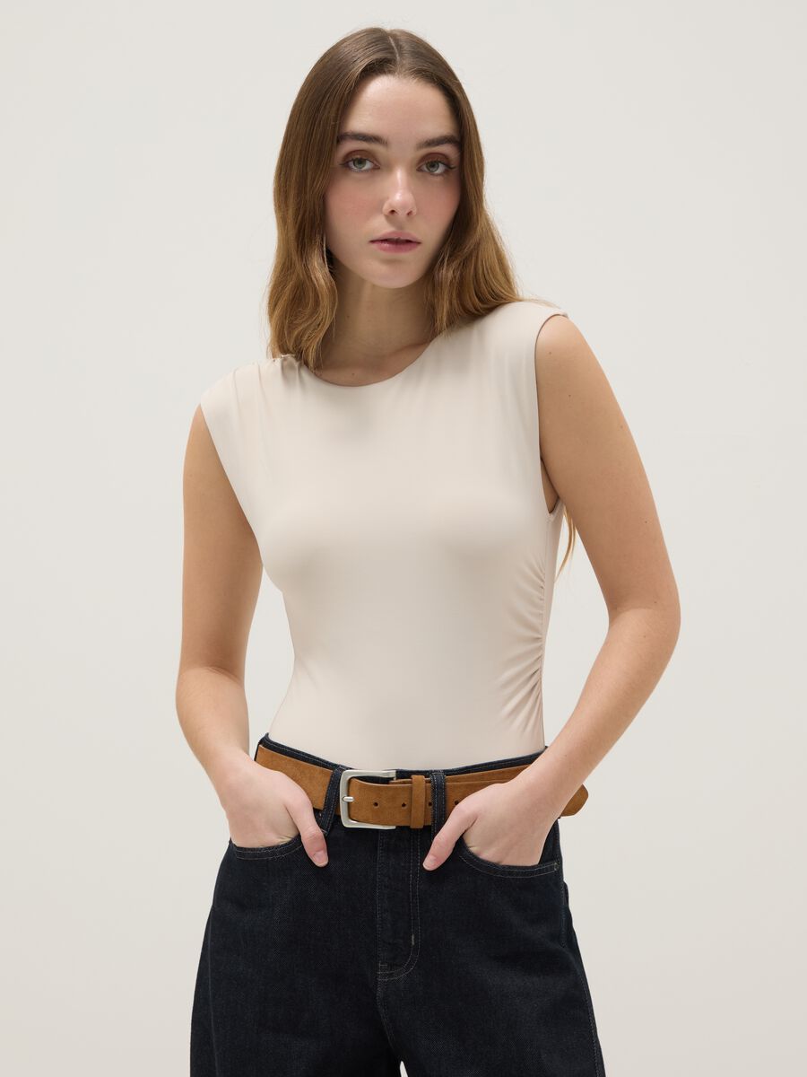 Beige stretch fabric bodysuit regular fit_2