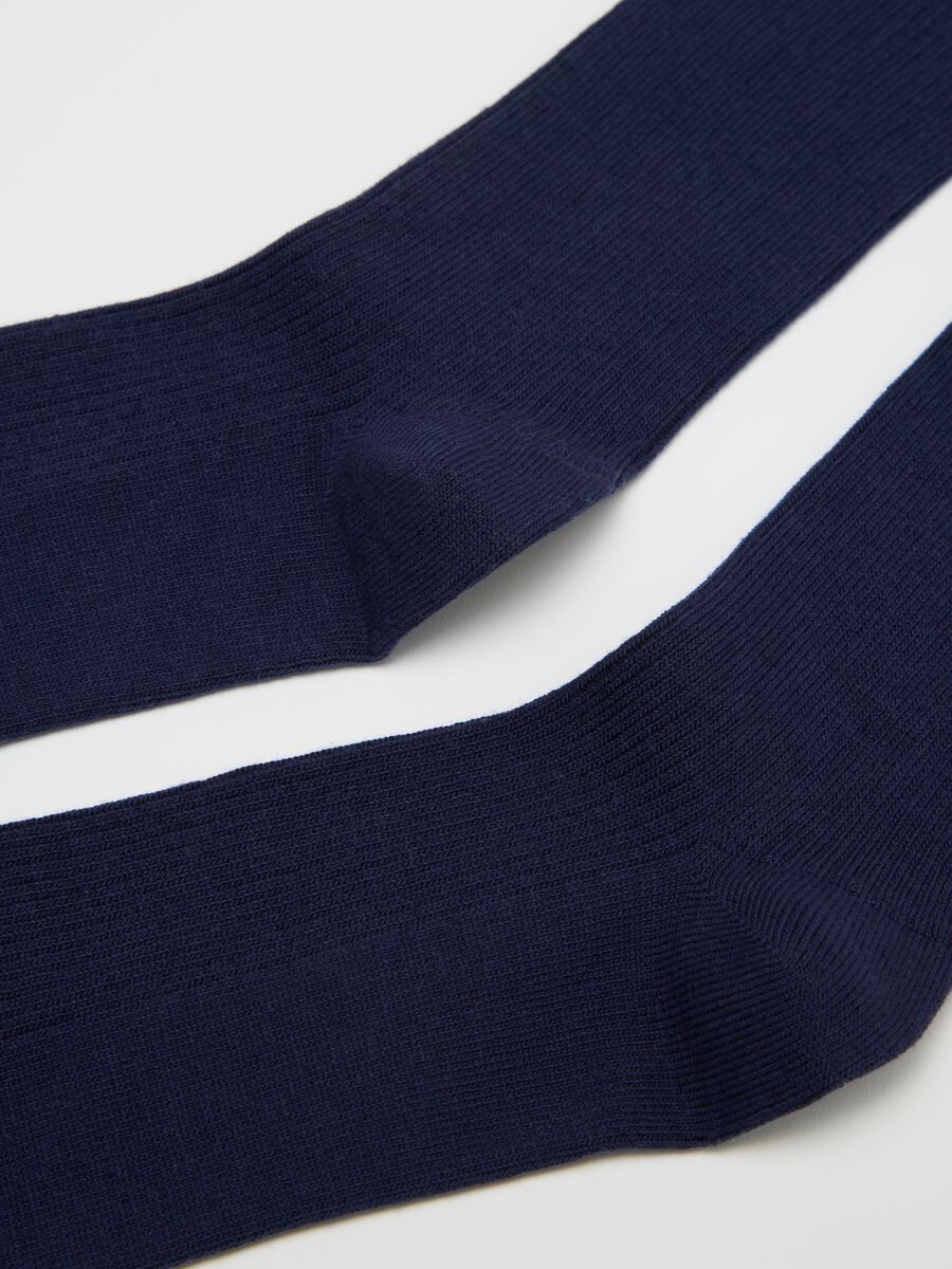 Blue stretch ribbed midi socks_1