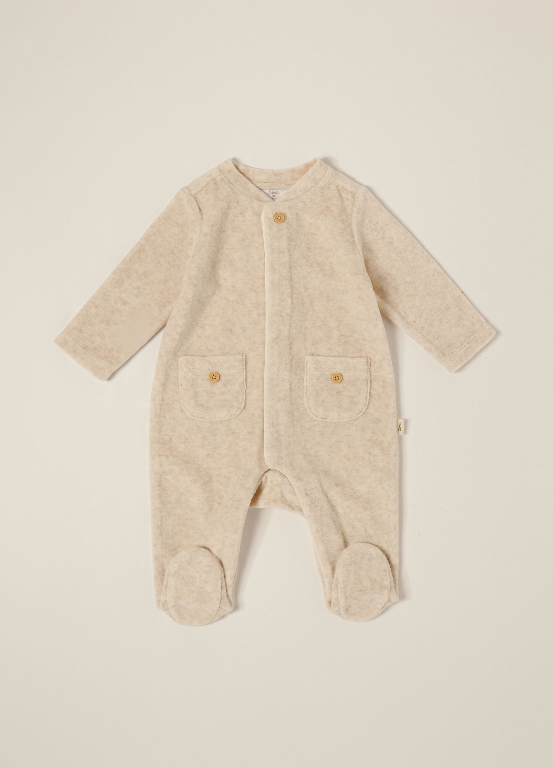 Beige cotton blend baby romper