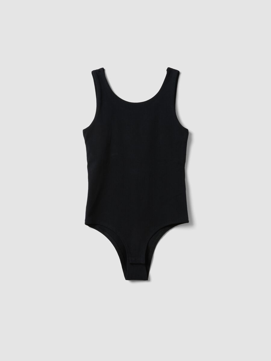 Body fitted nero in cotone elasticizzato da ragazza _0