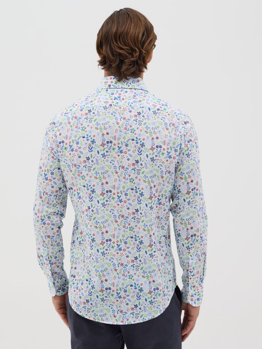 Camicia da uomo in puro cotone multicolor slim fit con fantasia floreale_2