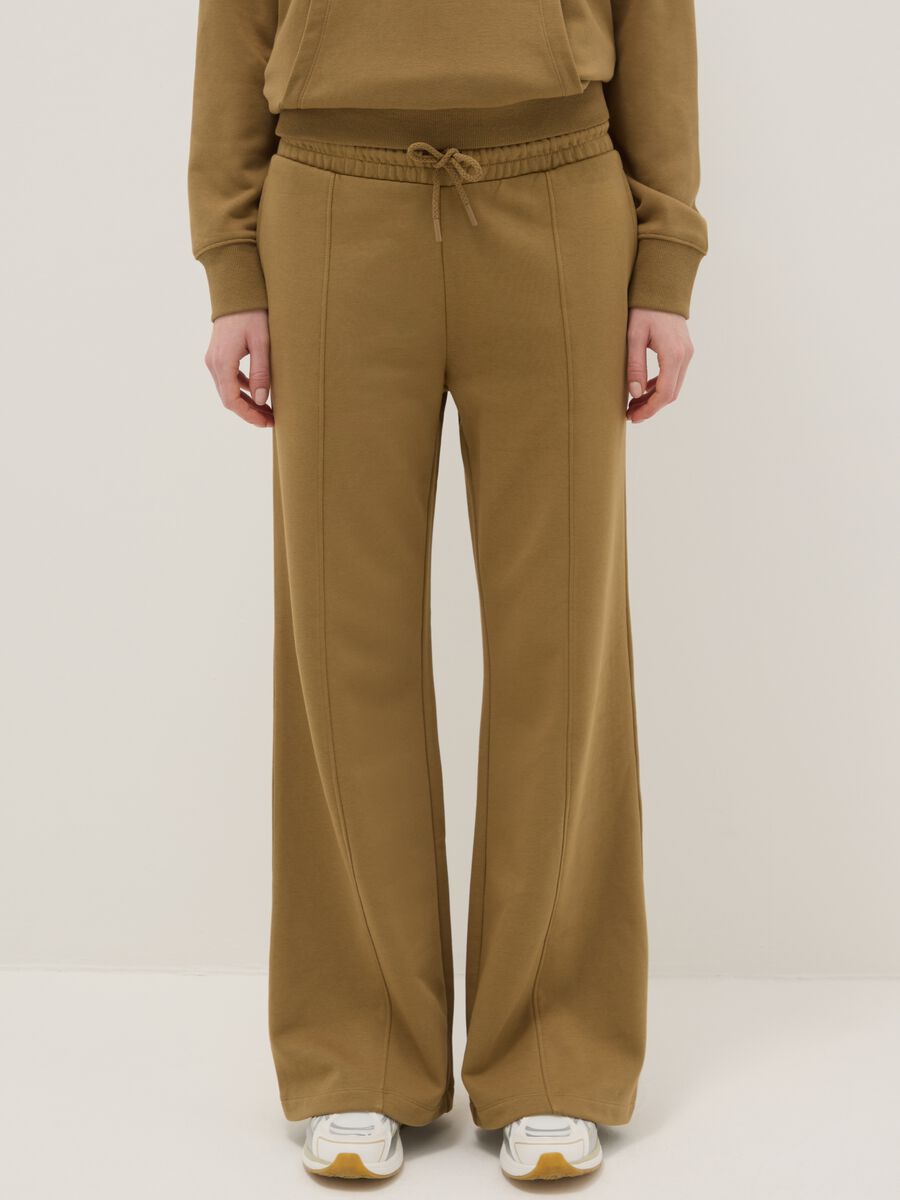 Brown cotton blend regular fit jogger trousers_1